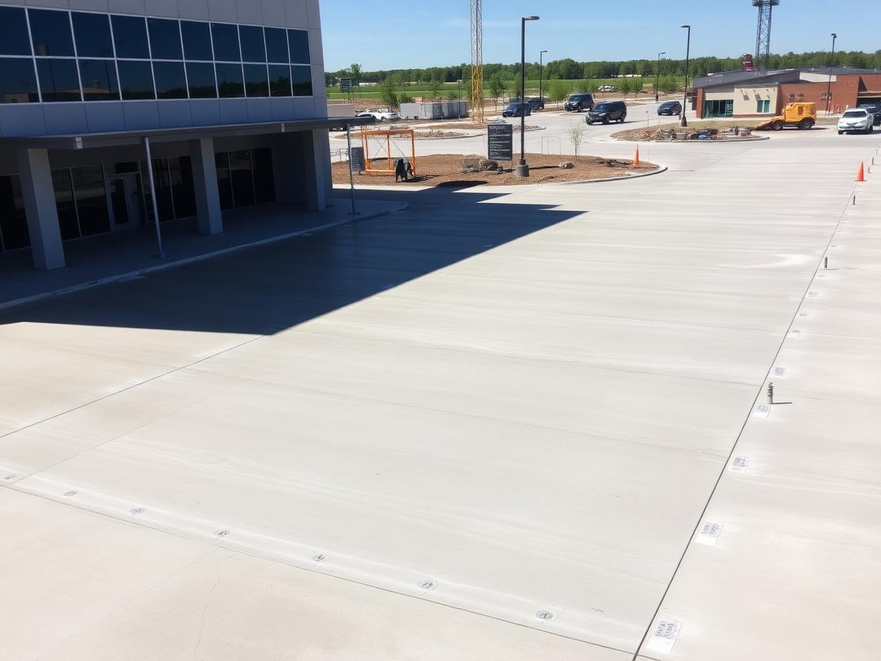 Commercial concrete parking lot pour at a warehouse